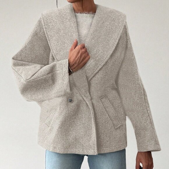 Khaki Casual Women's Elegant Lapel Versatile Coat - Picture 3 of 7